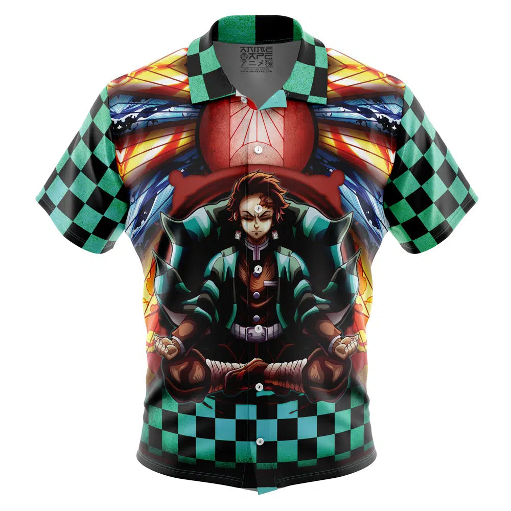 Trippy Kamado Tanjiro Demon Slayer Button Up Hawaiian Shirt