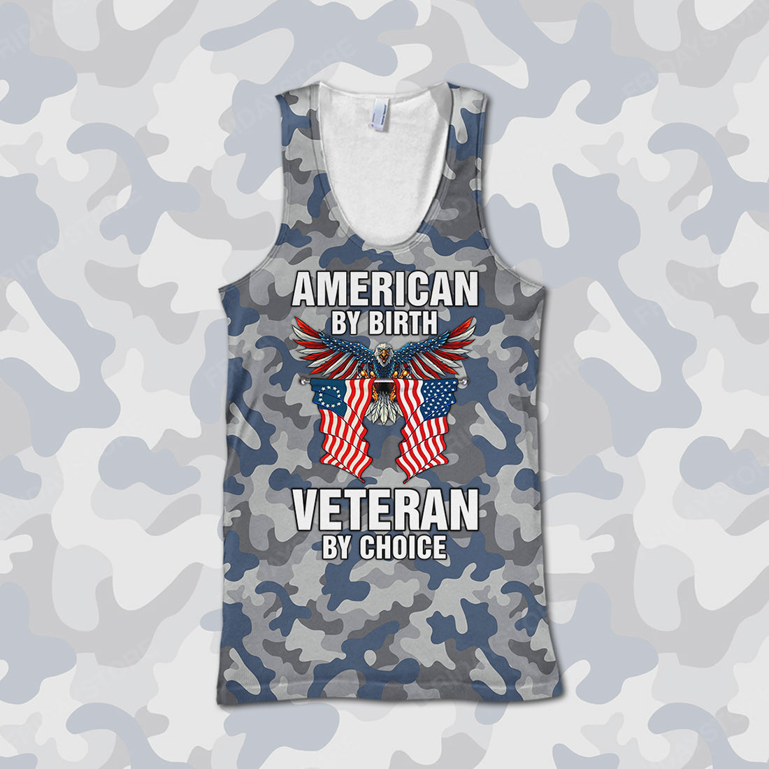 Veteran T-shirt American By Birth Veteran By Choice Blue Grey Camouflage T-shirt Hoodie Adult Full Print