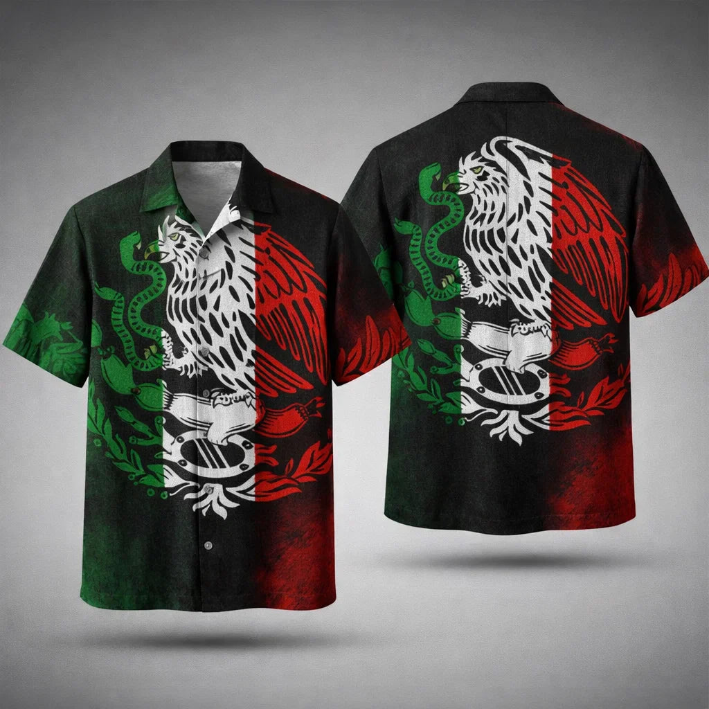 Mexico Flag Eagle Hawaiian Shirt, Mexican Pride Aloha Shirt, Patriotic Vintage Shirt