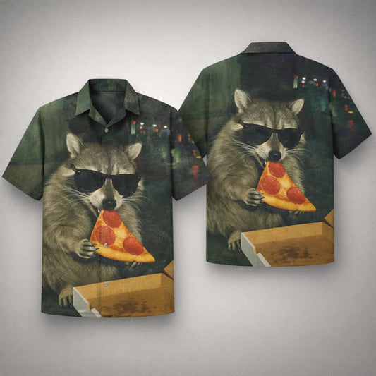 Raccoon Pizza Hawaiian Shirt, Funny Animal Aloha Shirt, Cool Food Lover Shirt