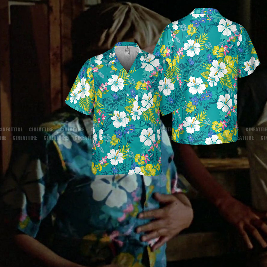 The Karate Kid Mr. Miyagi Teal Oasis Hibiscus Hawaiian Shirt - Tazila