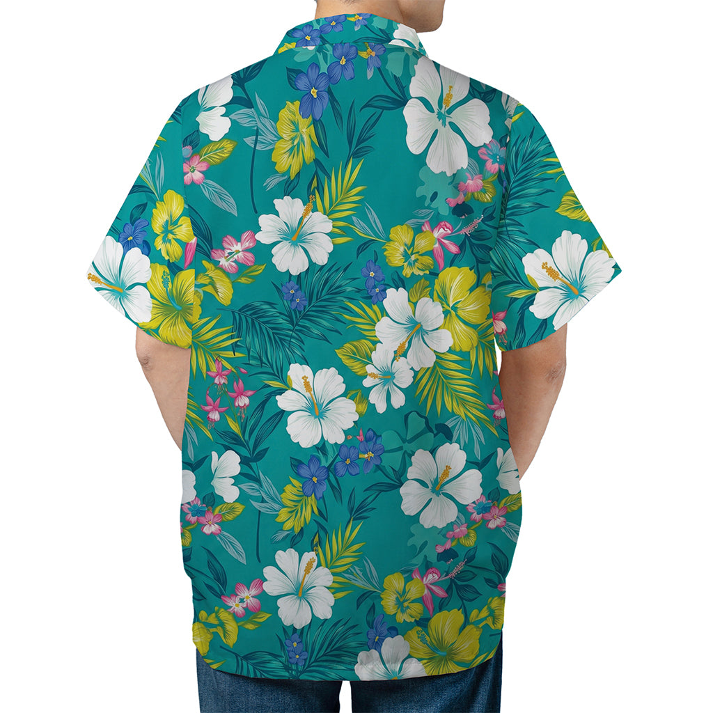 The Karate Kid Mr. Miyagi Teal Oasis Hibiscus Hawaiian Shirt - Tazila