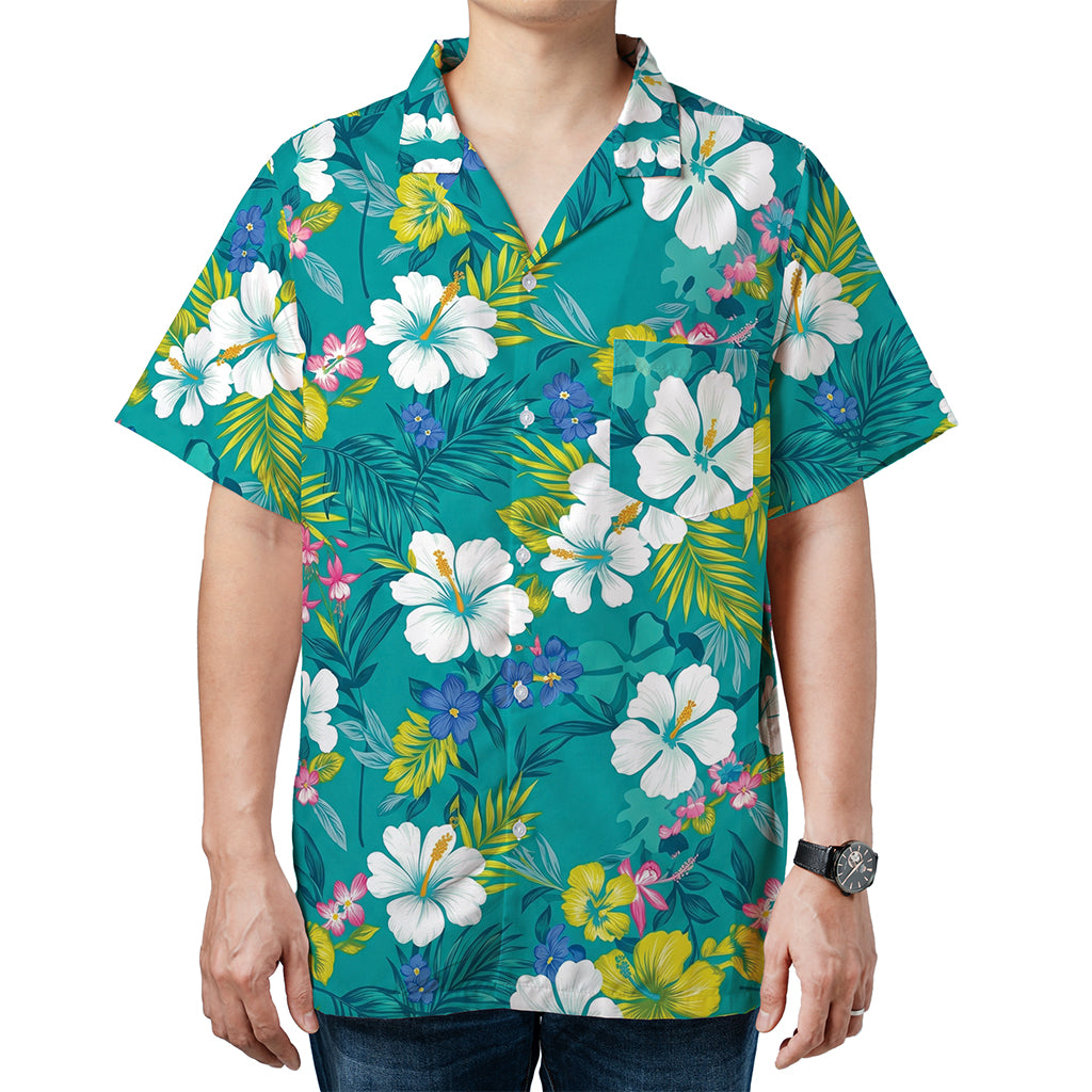 The Karate Kid Mr. Miyagi Teal Oasis Hibiscus Hawaiian Shirt - Tazila