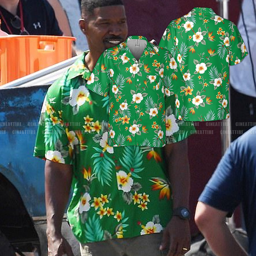 Day Shift Bud Jablonski Jamie Foxx Tropical Paradise Hibiscus Hawaiian Shirt - Tazila