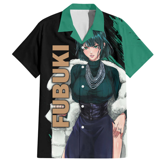 NoClaws NoClaws One Punch Man Hawaii Shirt One Punch Man Fubuki Graphic Hawaiian Shirt Black Green Unisex