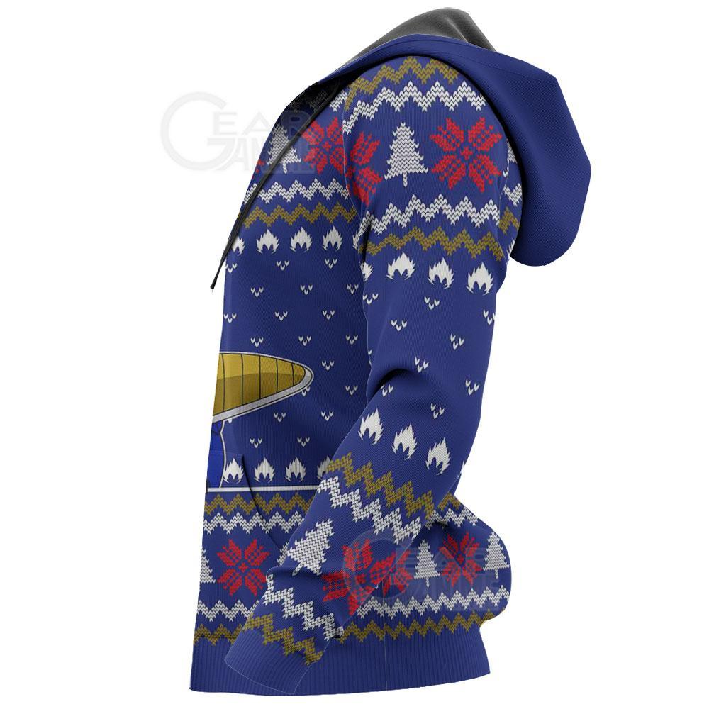 Dragon Ball Hoodie Vegeta It's Over 9000 Christmas Pattern Blue Hoodie Apparel