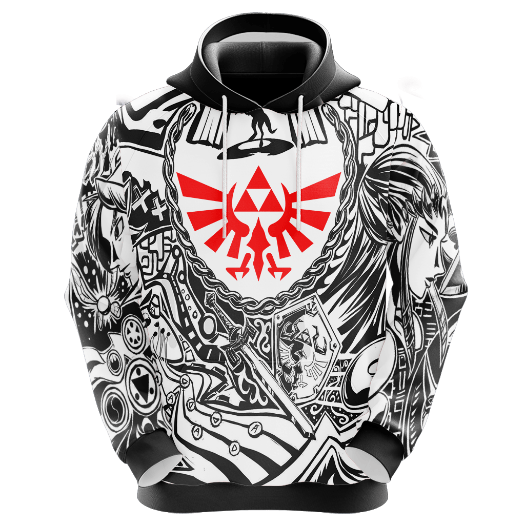 The Legend Of Zelda Hoodie Link And Zelda Royal Crest And Shield T-shirt Black White Unisex