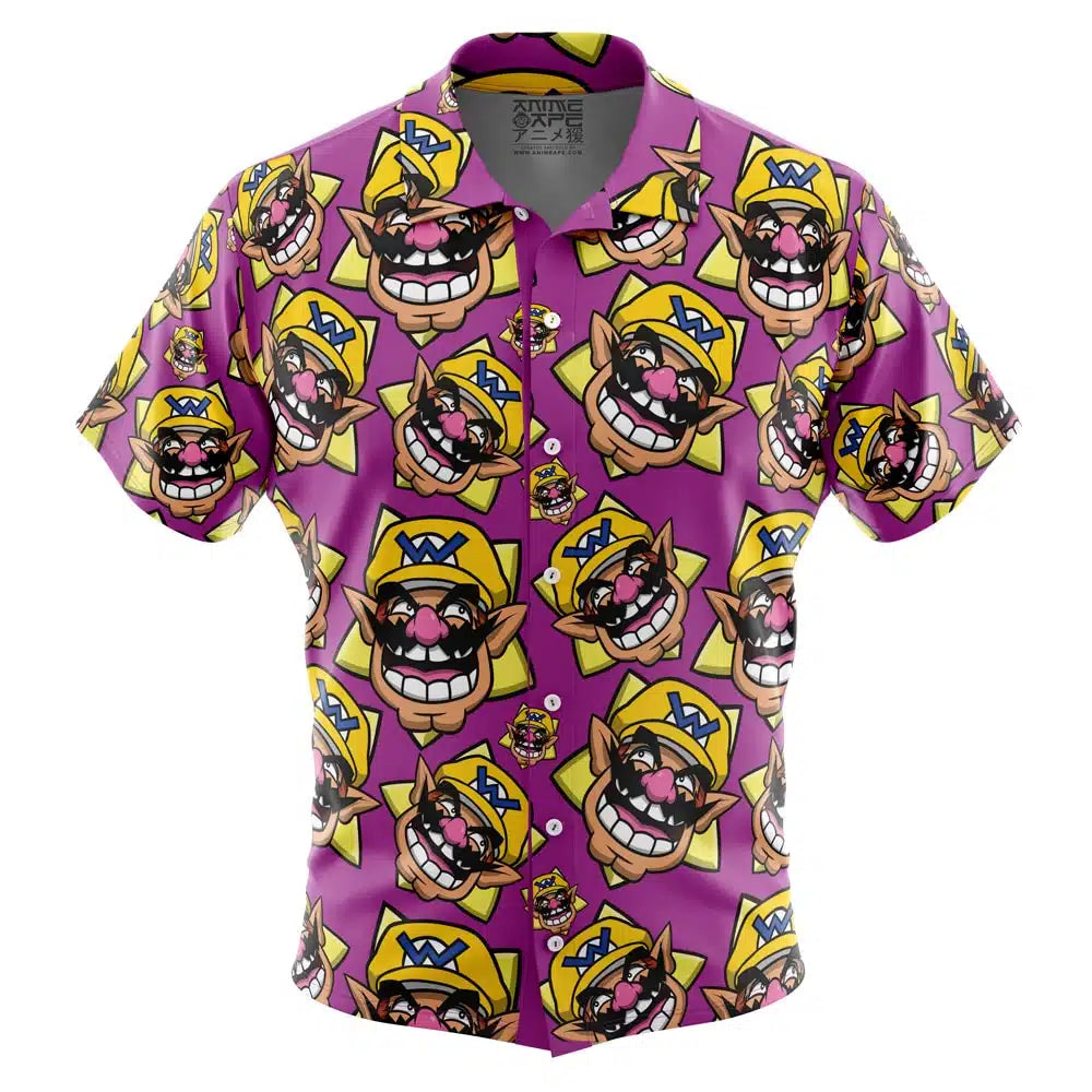 Wario Super Mario Bros Button Up Hawaiian Shirt