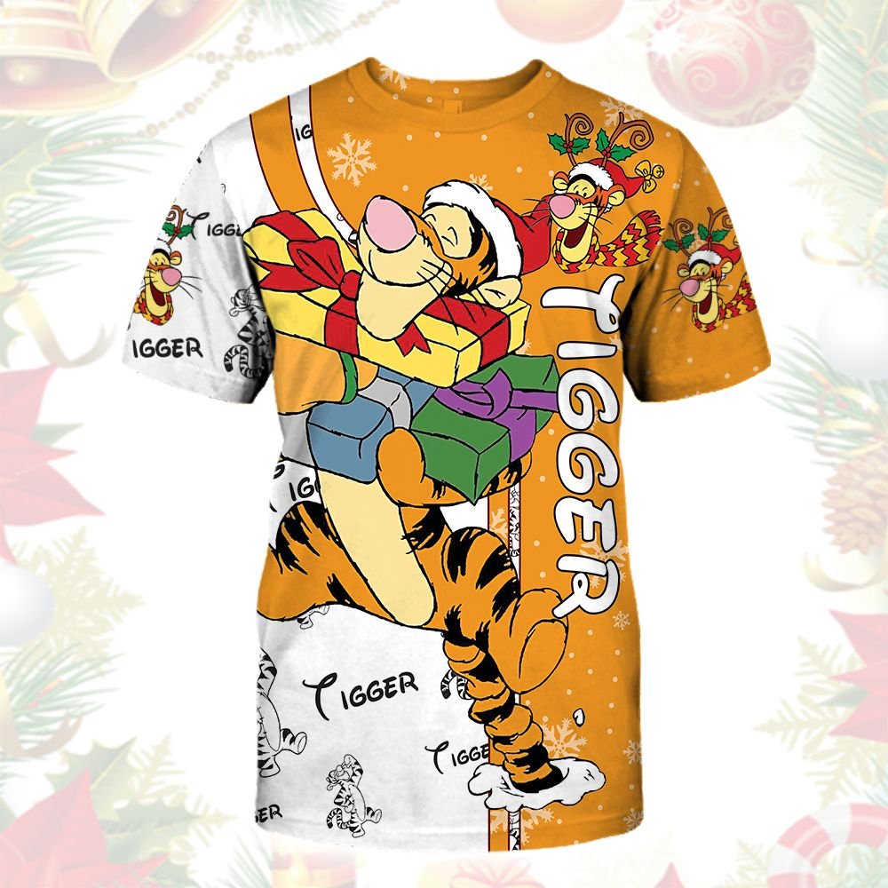 DN Christmas Shirt WTP T-shirt Tigger With Presents Christmas Pattern Orange Shirt
