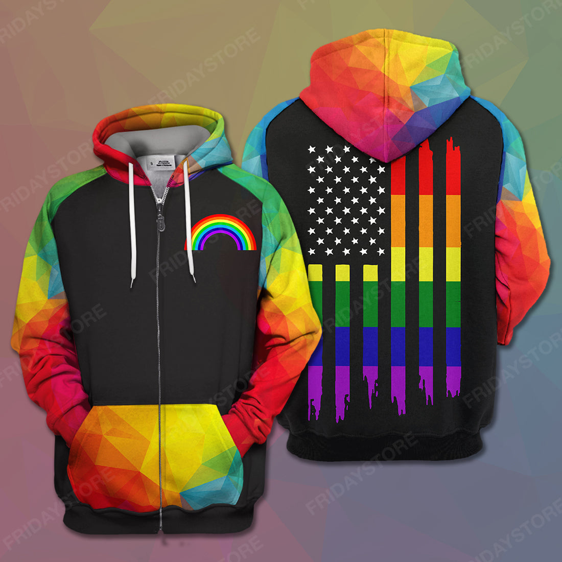 LGBT Pride T-shirt LGBT Rainbow Polygon American Flag T-shirt Hoodie Adult Full Print